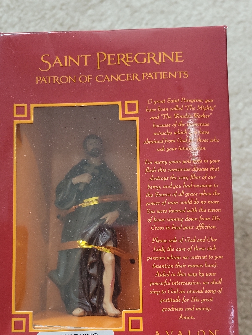 Avalon Saint Peregrine Statue - Black and Gold Accents